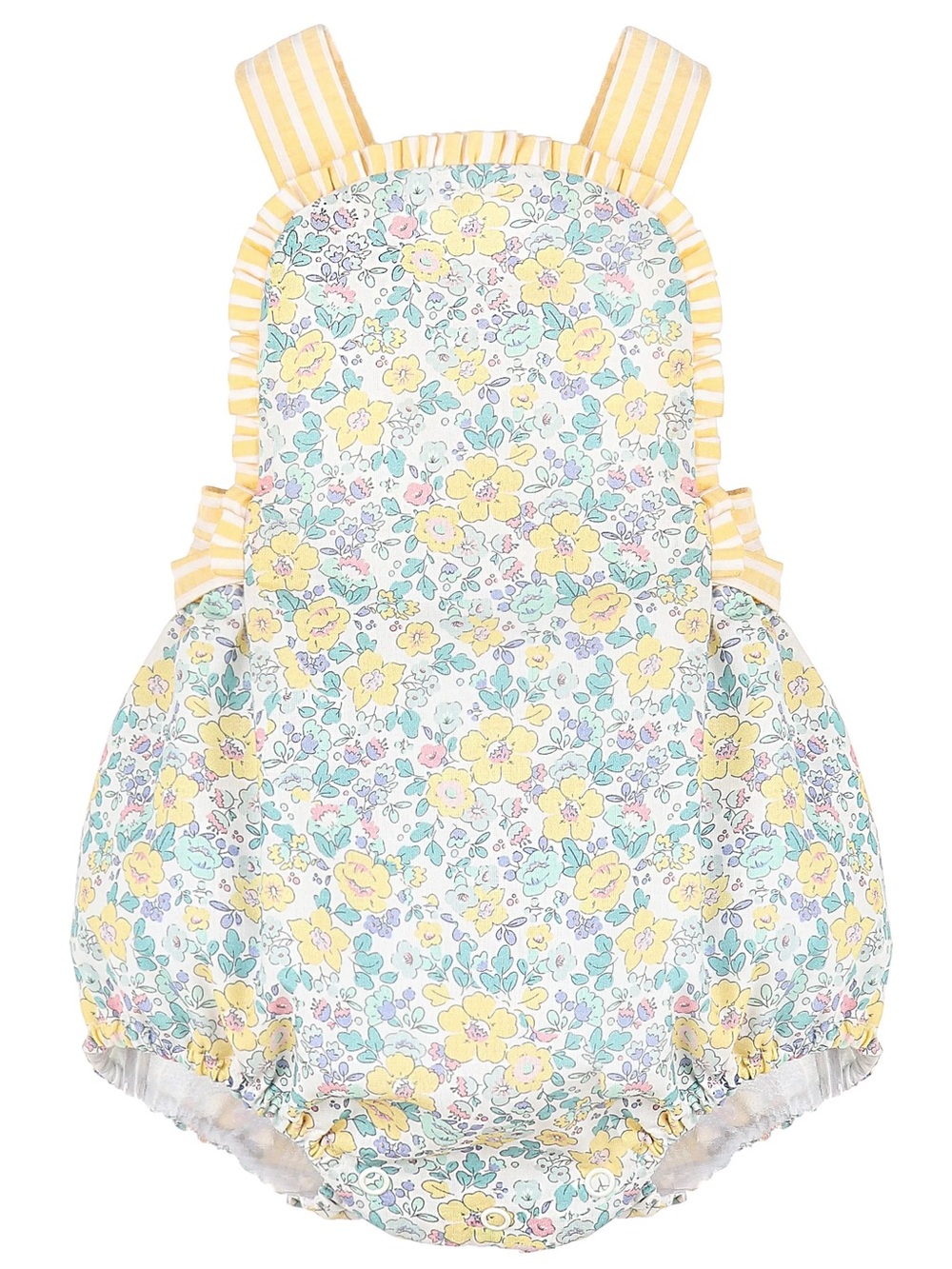 Luli & Me Baby Girl Floral Ruffle Romper - Yellow/Blue - Size 9M